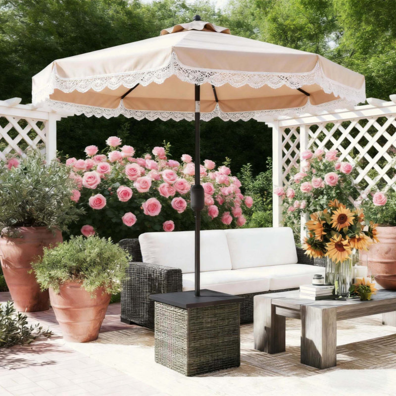 Table de bout carrée pour l'extérieur, table d'appoint en osier avec trou pour parasol, Noir/gris