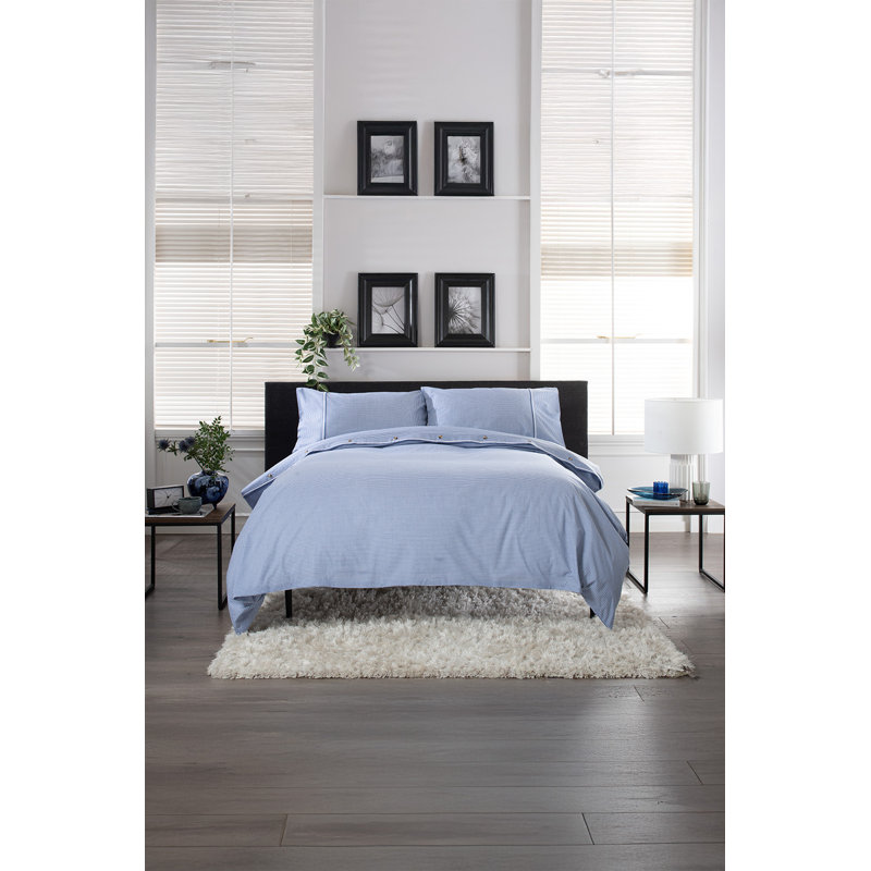 Cotton Gingham Duvet Cover Set with Pillowcases Included, Blue
