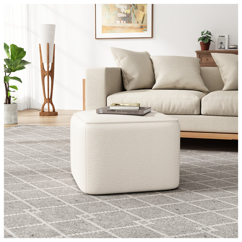 Repose-pieds carré moderne rembourré blanc Boucle - Repose-pieds de salon polyvalent avec rembourrage en mousse et ressorts ensachés