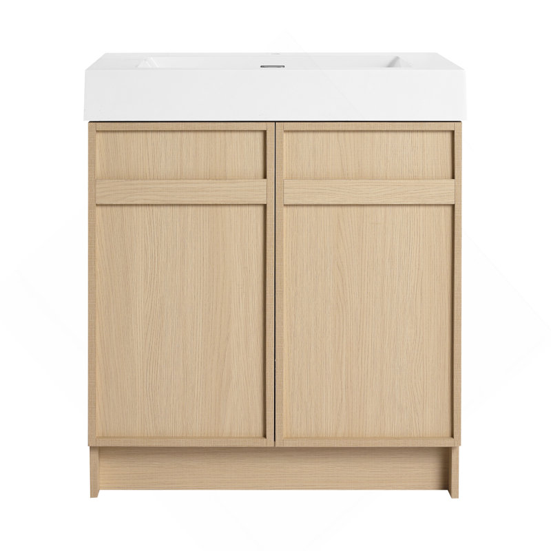 Meuble-lavabo autoportant de 30 po avec lavabo en résine blanche et 2 portes d'armoire à fermeture en douceur, 30"