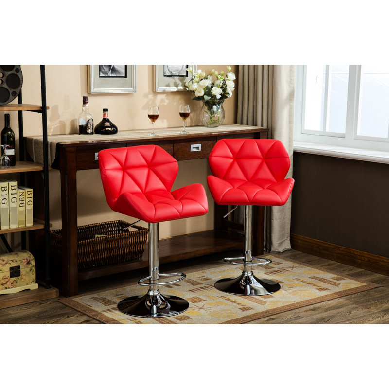 2 tabourets rouges - hauteur réglable hydraulique, siège en cuir de polyuréthane et siège de bar avec repose-pieds, Rouge