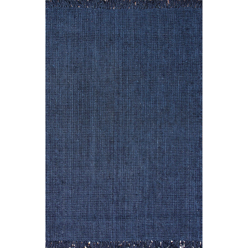 Tapis touffeté à la main épais de style campagnard en jute bleu marine Royce, Rectangle 6 pi x 9 pi