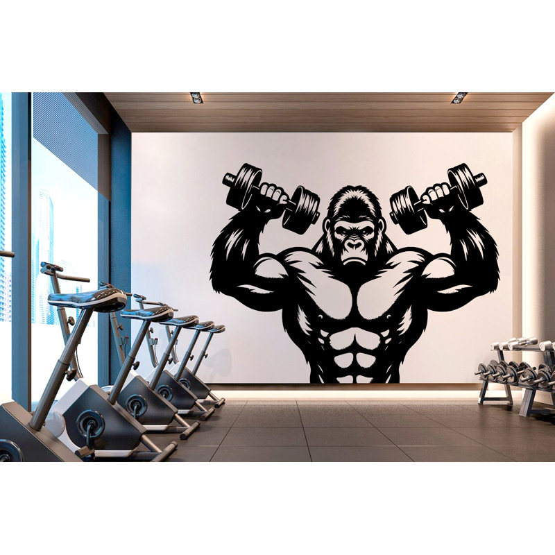 Adhésif décoratif gorille, art mural gorille, art décoratif, autocollants muraux, gorille, CrossFit, H 47 po x l 35 po, Noir