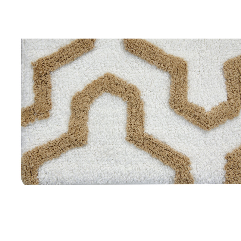 Marvela Cotton Bath Rug, White / Beige, 50" x 30"
