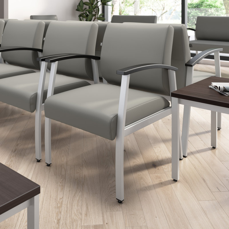 Light Gray Vinyl Mid-Back Guest Chair with Metal Frame