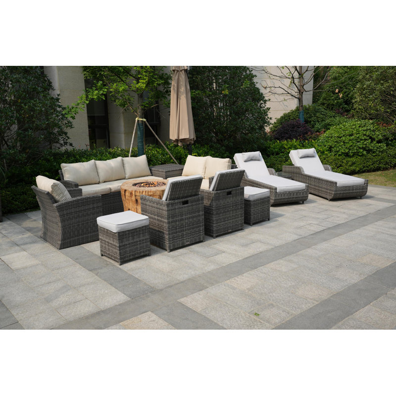 Almanza 12 - Person Patio Conversation Set with Cushions, Beige/Light Gray, Gray