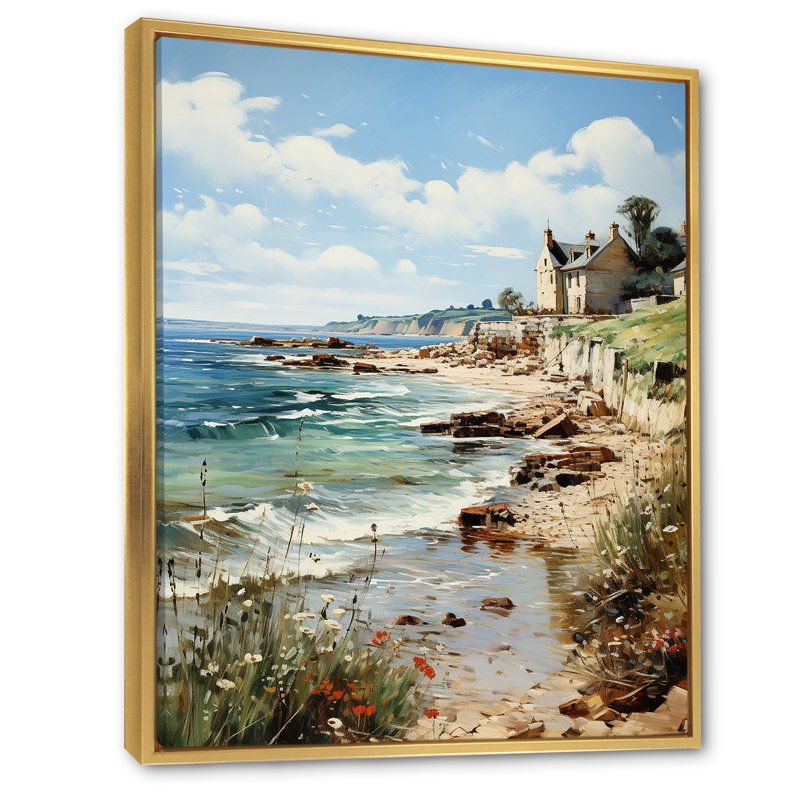 «Thurton The Normandy Coast» par Eugene IV, reproduction sur toile, H 44 po x l 34 po x P 1,5 po, Cadre flottant doré