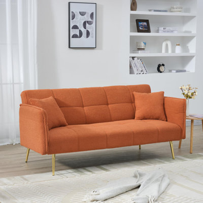 70-inch teddy fleece sofabed, convertible futon sofabed with adjustable arms and backrest, modern love sofa for living room and bedroom.