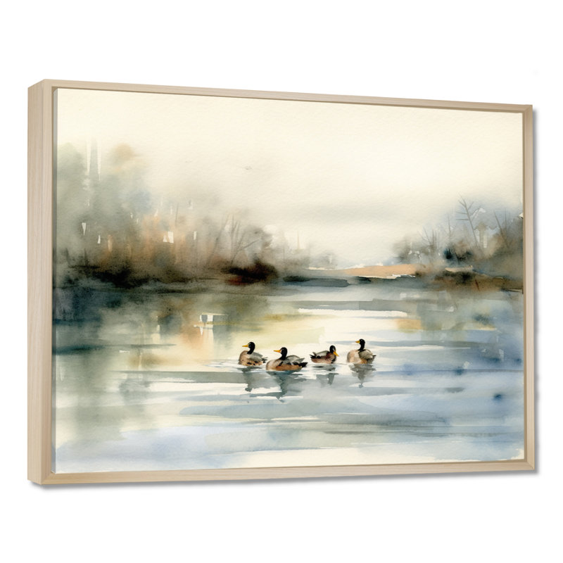 «Ducks in Pond II», art mural sur toile, H 30 po x l 40 po x P 1,5 po, Cadre flottant érable
