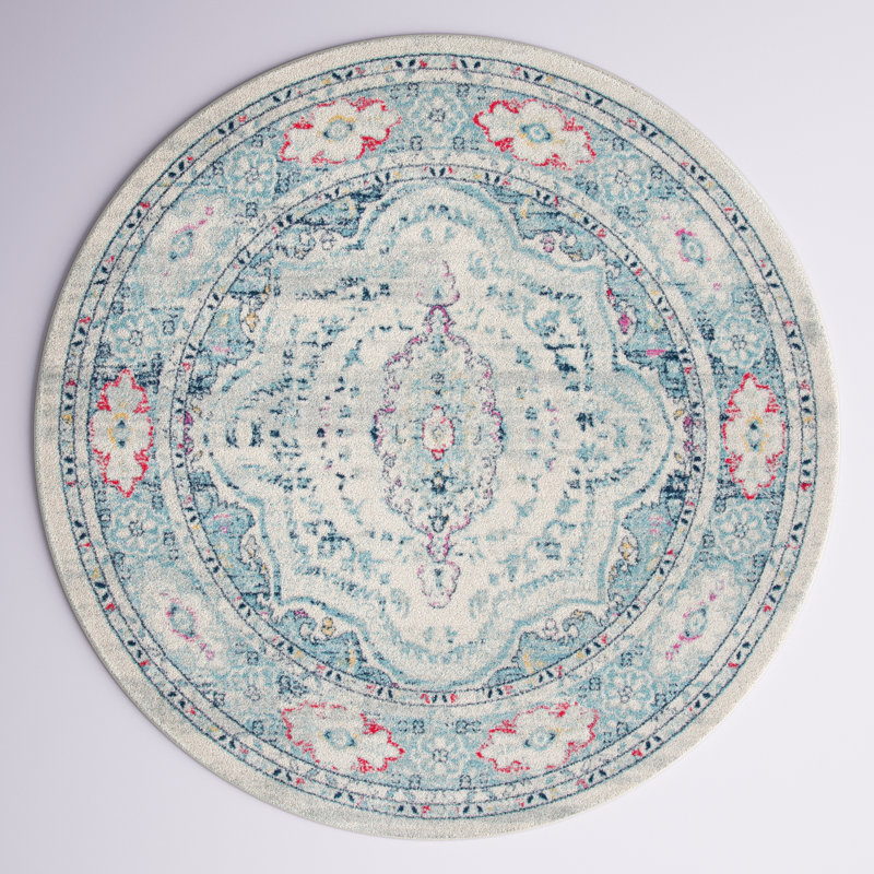 Christa Southwestern Light Gray/Fuchsia Area Rug, Round 6'7"