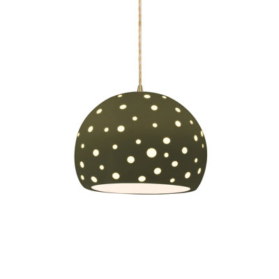Perforated Globe 1-Light Pendant - Matte Green - Antique Brass - 10"W x 7.75"H - Replaceable Bulb - Beige Twist Cord