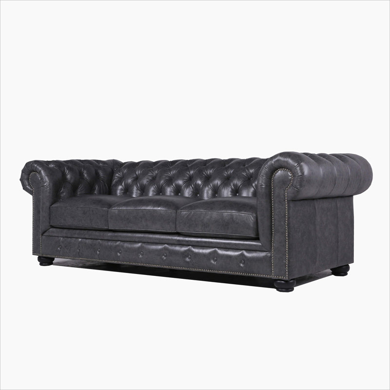 Canapé en cuir l 95 po Freddie, Cuir gris