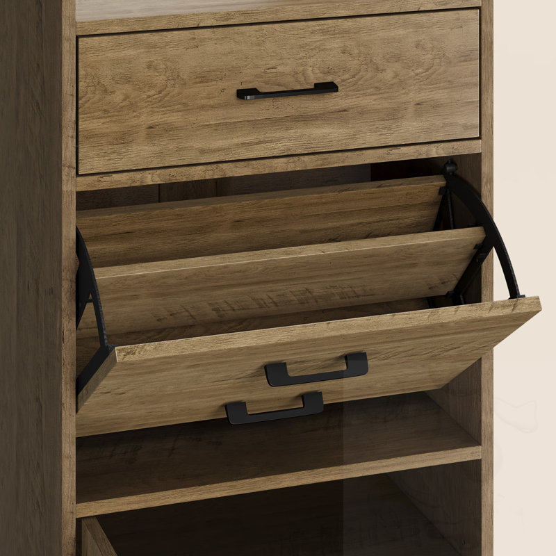 Meuble à chaussures avec tiroir rabattable et tablette ajustable, Brun