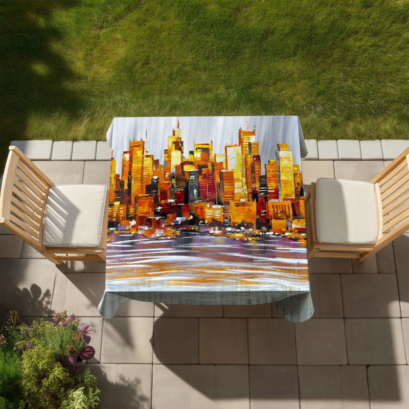 Orange buildings - Contemporary Indoor Outdoor Tablecloth for Home Decor