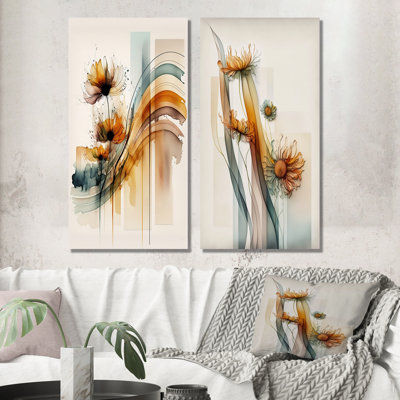 Fleurs orange marguerite orange - ensemble de 2 décorations murales marguerites florales