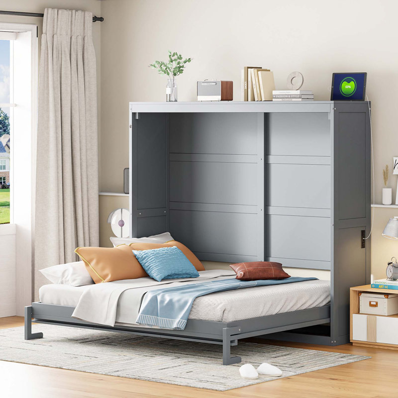 Lit escamotable escamotable peu encombrant pour chambre d'amis et petit espace, Grey, Full