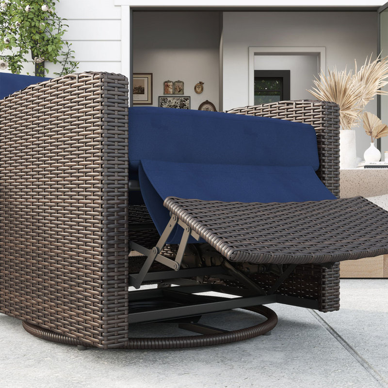 Fauteuil inclinable pivotant en osier Outsunny, Bleu, Brun