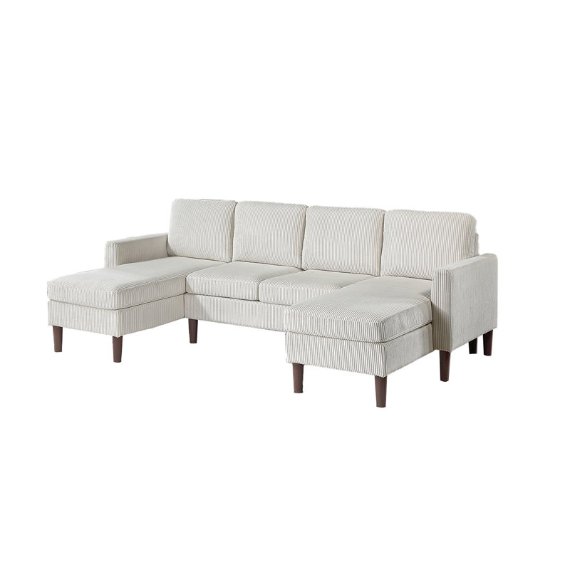 3-Piece Corduroy Sectional Set, Beige Corduroy