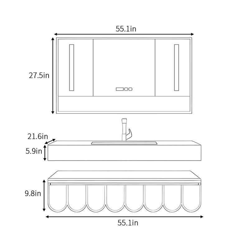Simple and modern style bathroom cabinet, 55"