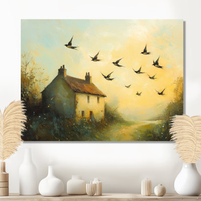 «Farmhouse Swallows Brid In The Morning Light II», reproduction d'art moderne sur métal, art mural oiseau en métal