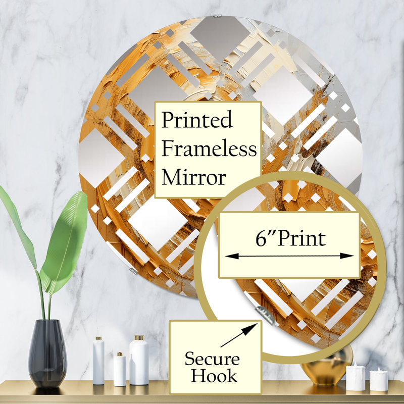 Miroir décoratif à motif écossais et zeste de citron doré MIR106038 C, 31,4 po x 31,4 po