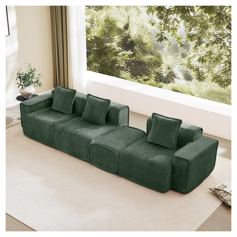 Canapé modulaire avec repose-pieds en velours, Vert