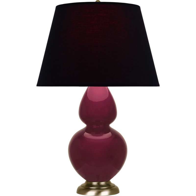 Double Gourd Ceramic Table Lamp, Sugar Plum Glazed, Brass, Ink Black/Rose Red