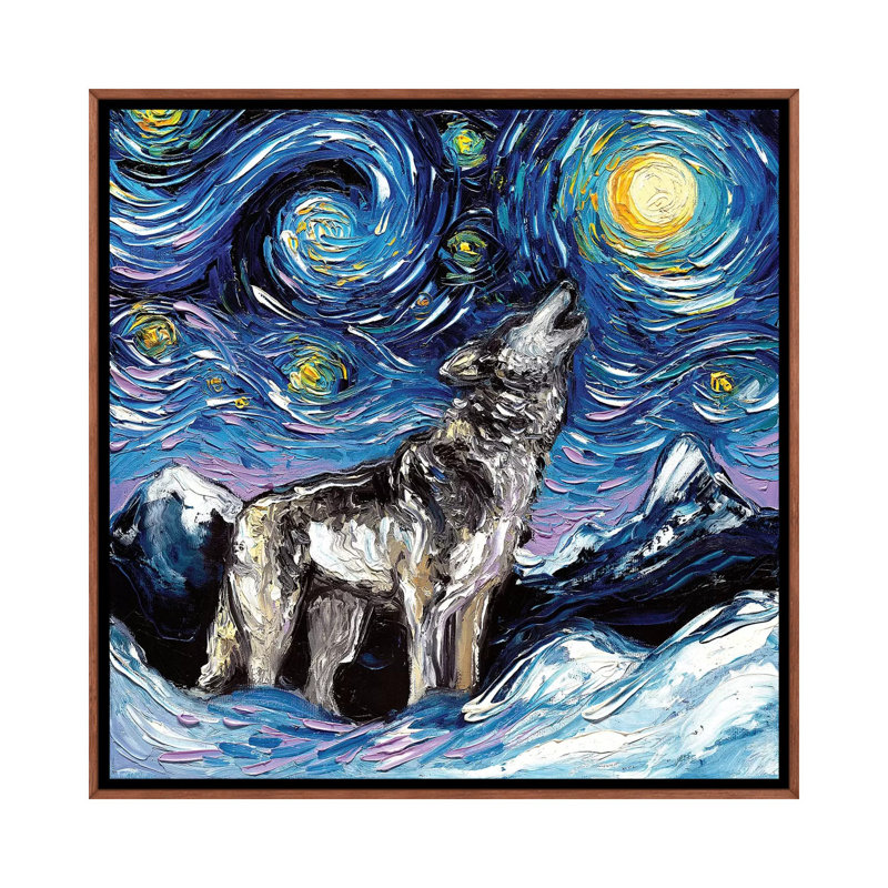 "Lupine Night" par aja Trèves, reproduction d’art, H 18 po x l 18 po x 1,5 po, Toile avec cadre en bois brun classique