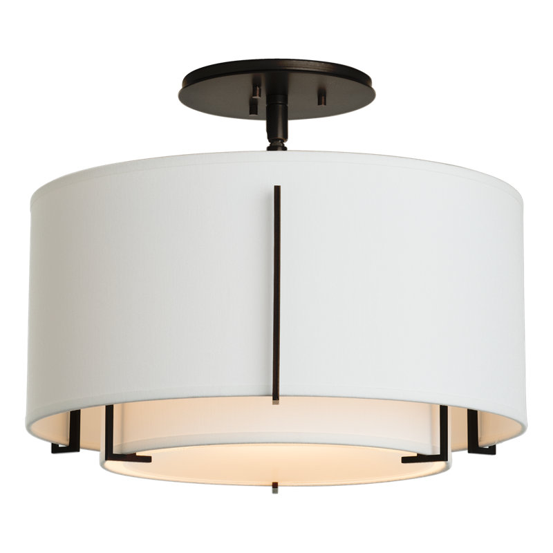 Exos 3 - Light Semi Flush Mount, Black, Natural Anna, 12.2" H x 16.1" W x 16.1" D