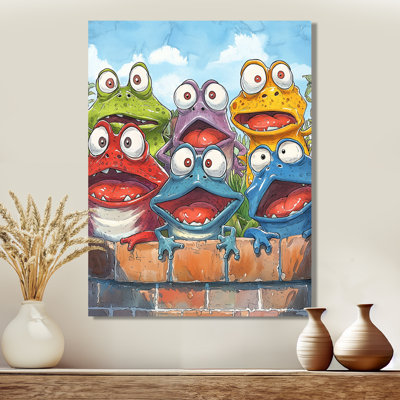 Drôle de famille de crapaud I, grenouille, art mural en métal, impression moderne sur métal