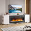Meuble télé de 70 po avec foyer électrique, console télé avec flamme 3D de 36 po, chauffage 1500 W, étagères réglables et placards de rangement, compatible avec les téléviseurs jusqu'à 75 pouces, blanc-133713673