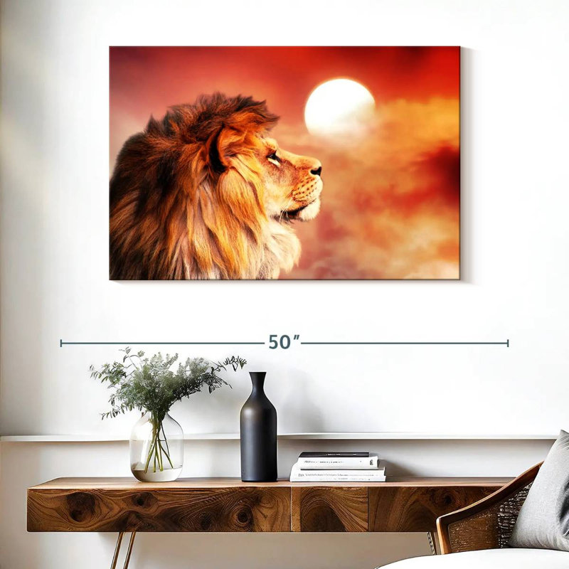 Lion Overlooking Sunset, 26" H x 39" W