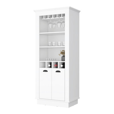 Armoire de bar blanche avec 4 casiers à vin intégrés et compartiment intérieur élégant avec beaucoup de rangement