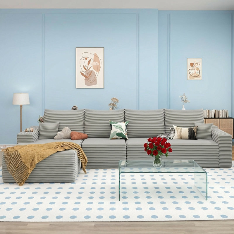 Canapé modulaire en forme de L de 135 po pour salon, canapé modulaire à assise profonde, ensemble de fauteuils en velours côtelé avec mousse à mémoire de forme moelleuse pour le salon, aucun assemblage requis