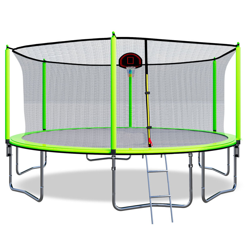 Skybound 15' Round Backyard Trampoline with Safety Enclosure, Green