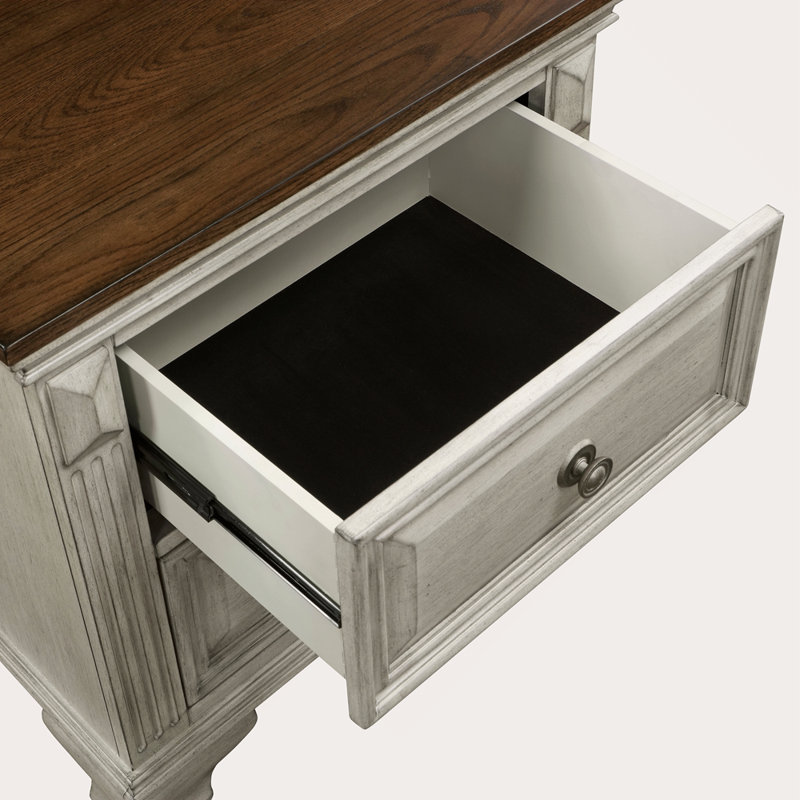 Table de chevet traditionnelle bicolore 1 pièce avec 2 tiroirs gris et brun