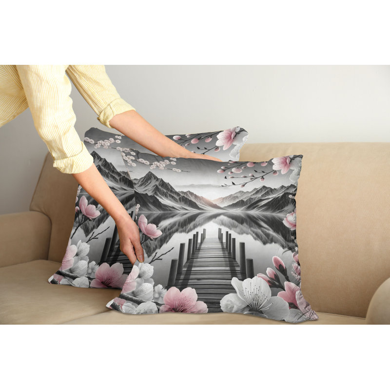Grey and Blush Polyester Square Throw Pillow Covers