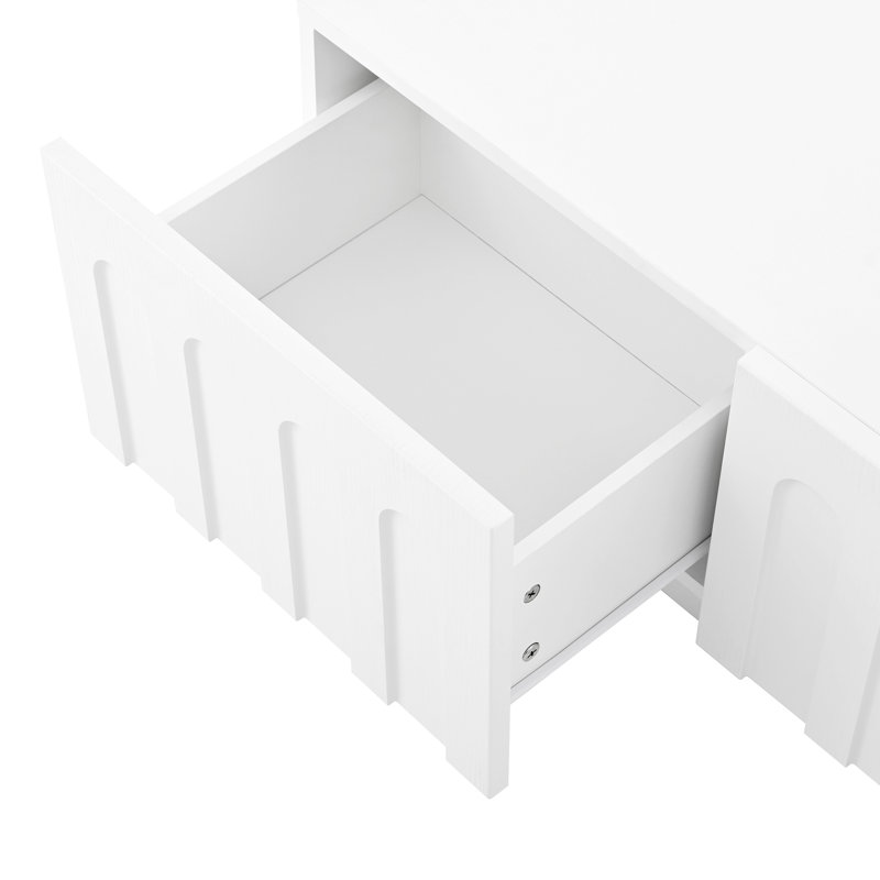 Elegant White Coffee Table And Tv Stand, Four Drawers For Storing Remote Controls Chargers, Arched Design On Drawer , Crafted From 80 - Inch Stand In White, Dual Function With 4 Storage Of Household