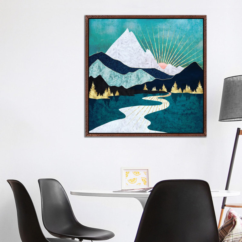 Winter River - Print on Canvas, 93.98 cm H x 93.98 cm W, Classic Brown Wood Framed