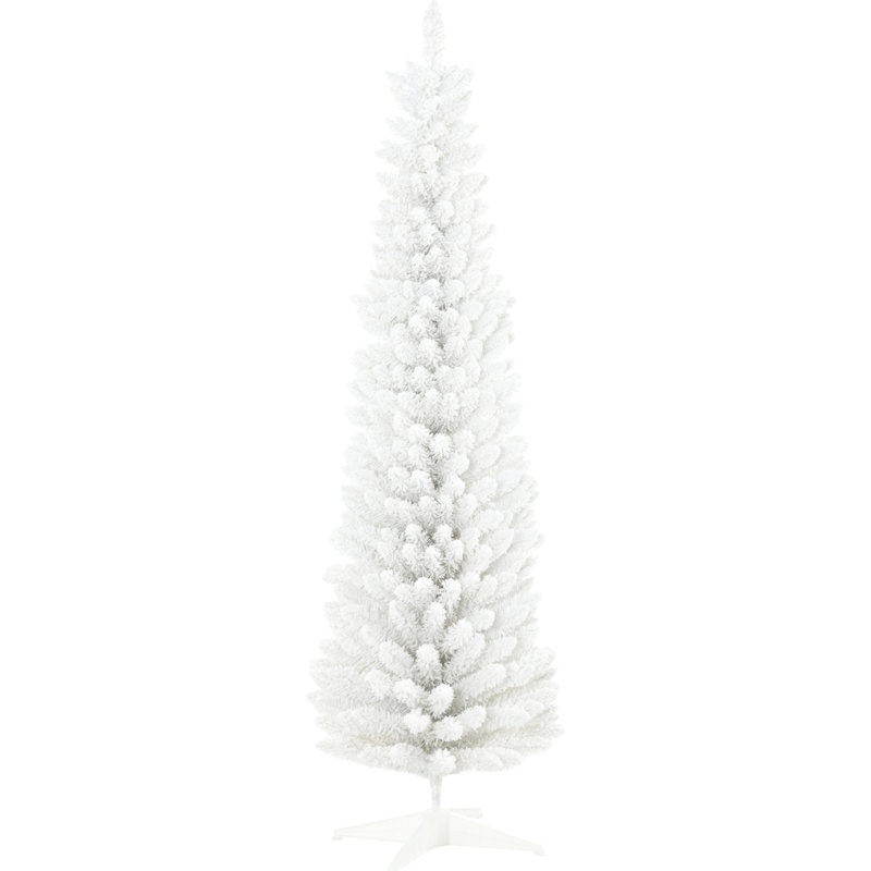 Arbre de Noël artificiel 6 pi, mince neige floquée, intérieur, arbre blanc 6 pi, floqué avec base