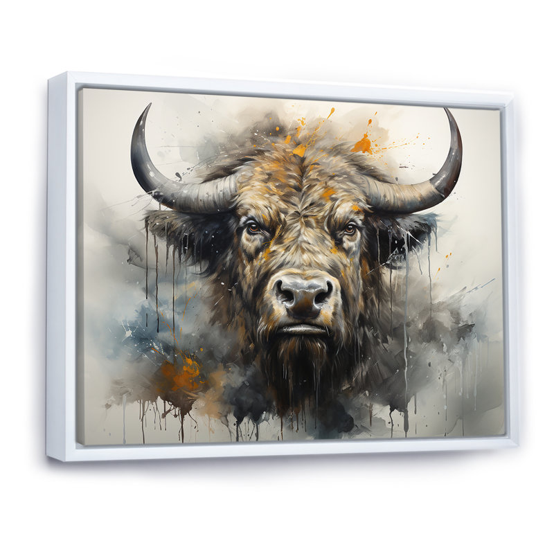 Buffalo Bison Head I - Buffalo, art mural, H 12 po x l 20 po x P 1 po, Cadre flottant blanc