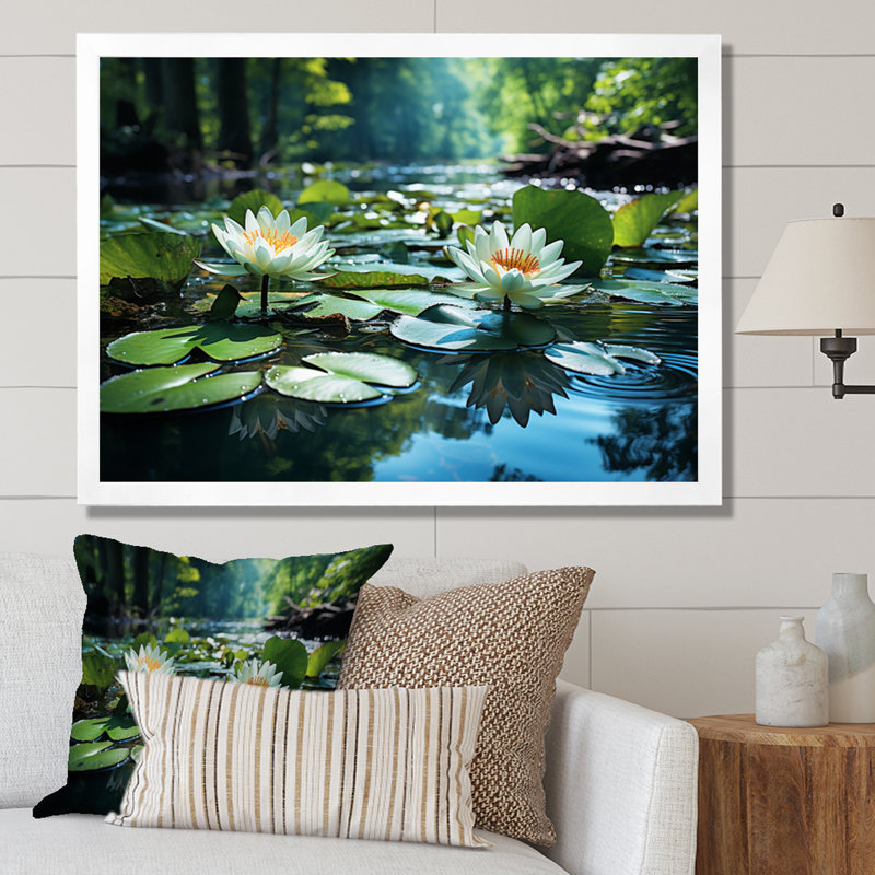 Country Charm Tranquil Pond - Imprimé, H 24 po x l 32 po x P 1 po, Cadre simple blanc