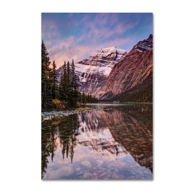 Gold Framed Purple Mountain Landscape Canvas Art