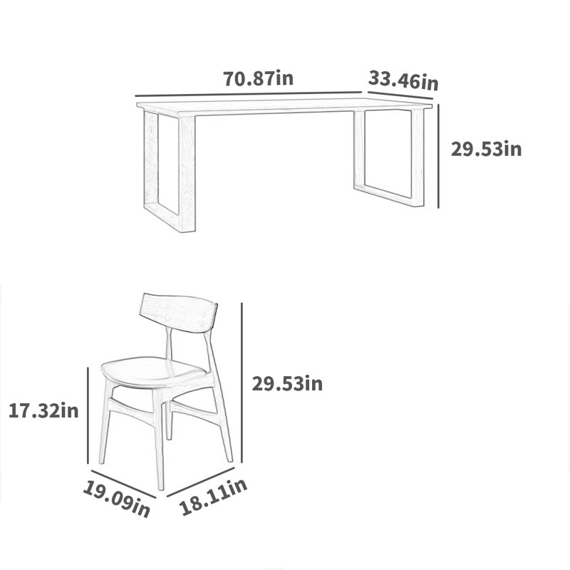 Dining Set, 33.46" H x 70.87" W x 29.53" D