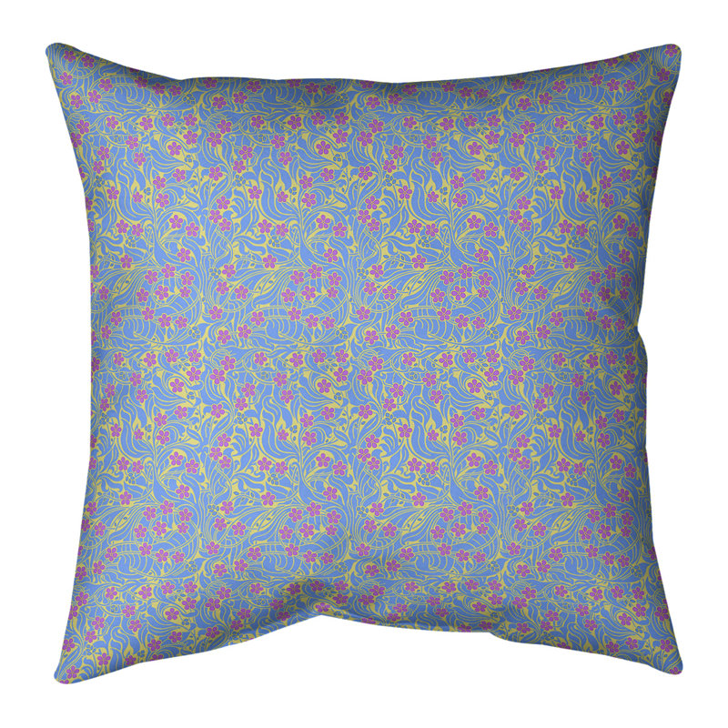 Coussin décoratif intérieur / extérieur floral Katelyn Elizabeth Swirly, 18 po x 18 po, Jaune/Bleu/Mauve