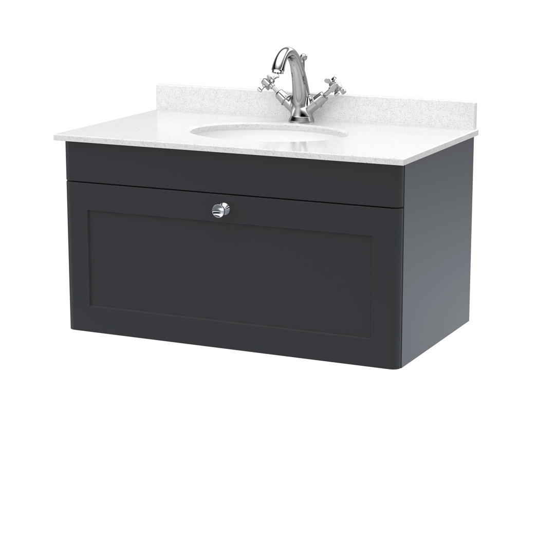 Nuie Classique Single Drawer Soft Black And White Wall Hung Unit And 1 Tap Hole Marble Basin 800Mm - Image 3