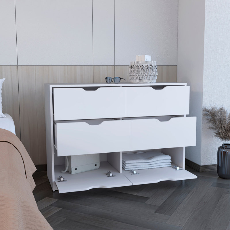 Commode H 30 po, commode 4 tiroirs avec 2 armoires inférieures, commode blanche, Blanc