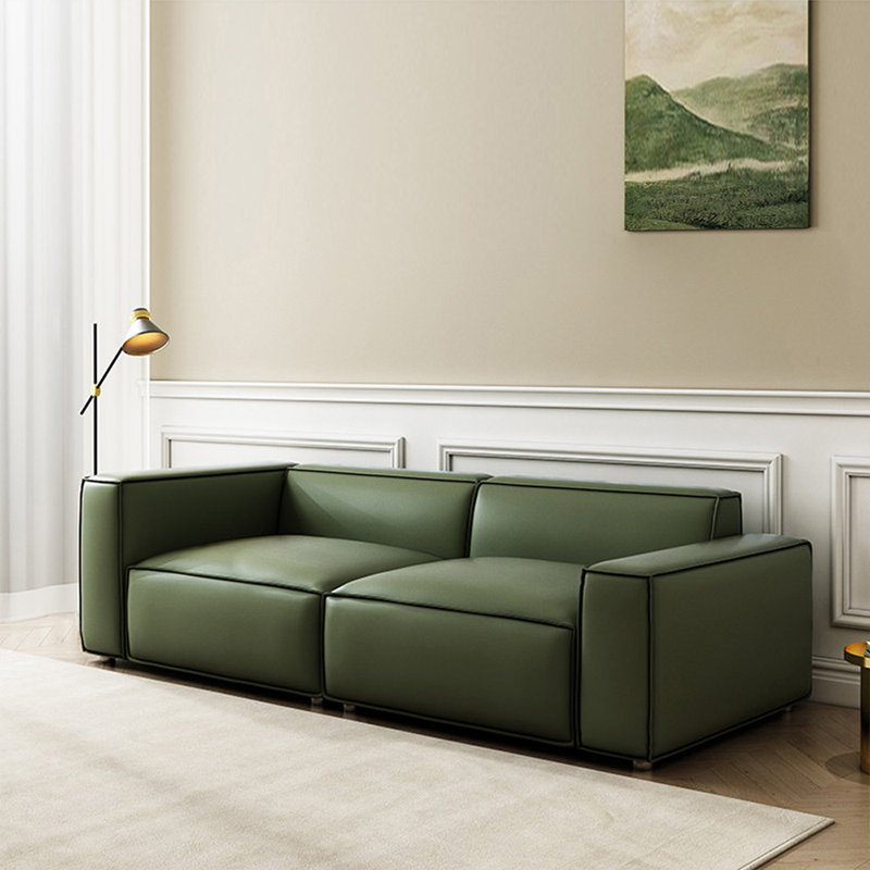 Canapé modulaire vert en cuir véritable, H 27,56 po x l 102,36 po x P 39,37 po