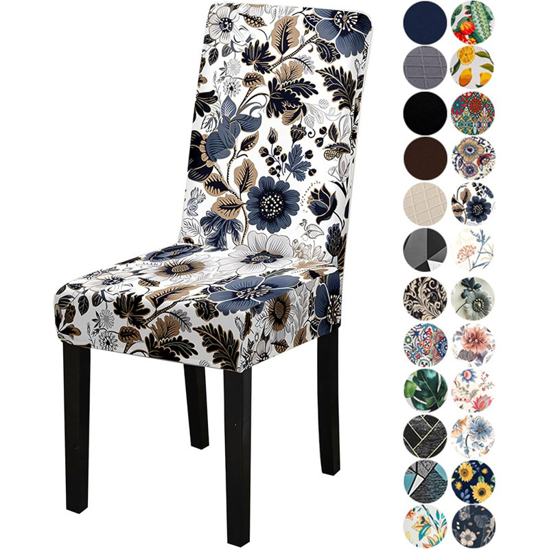 Housses de chaise Parson - fleurs foncées II - ensemble de 4 / extensible / doux / amovible / lavable / élastique / ajustement universel