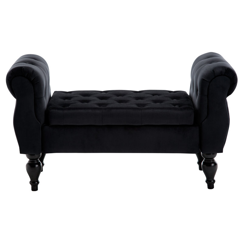 Upholstered Flip Top Storage Bench With Solid Wood Legs, Black